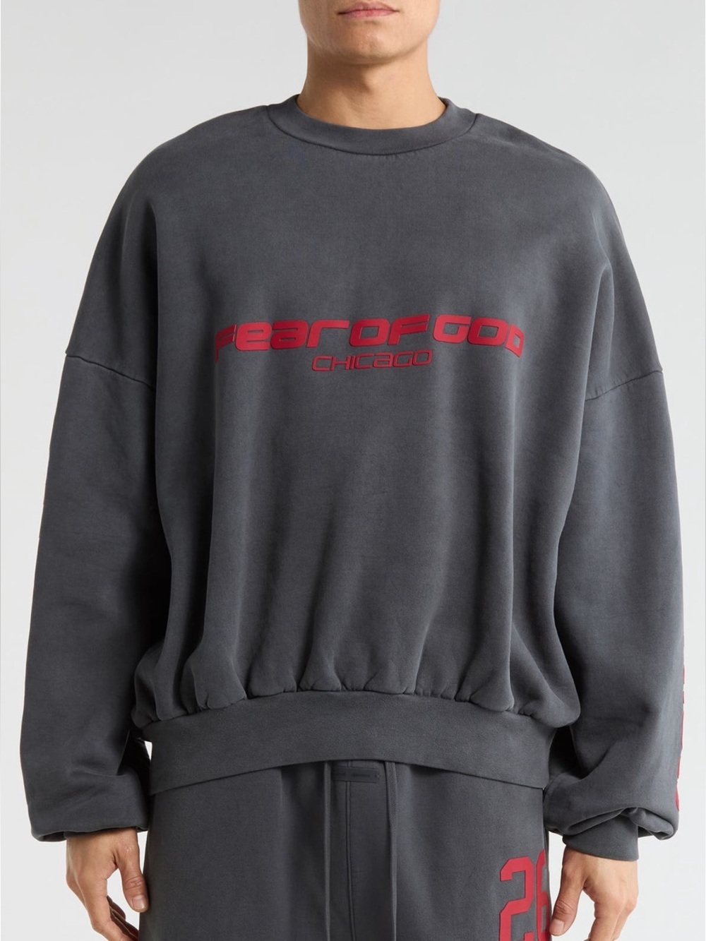 Fear of God Essentials Chicago Graphic Sweatshirt Iron Gray L NWT